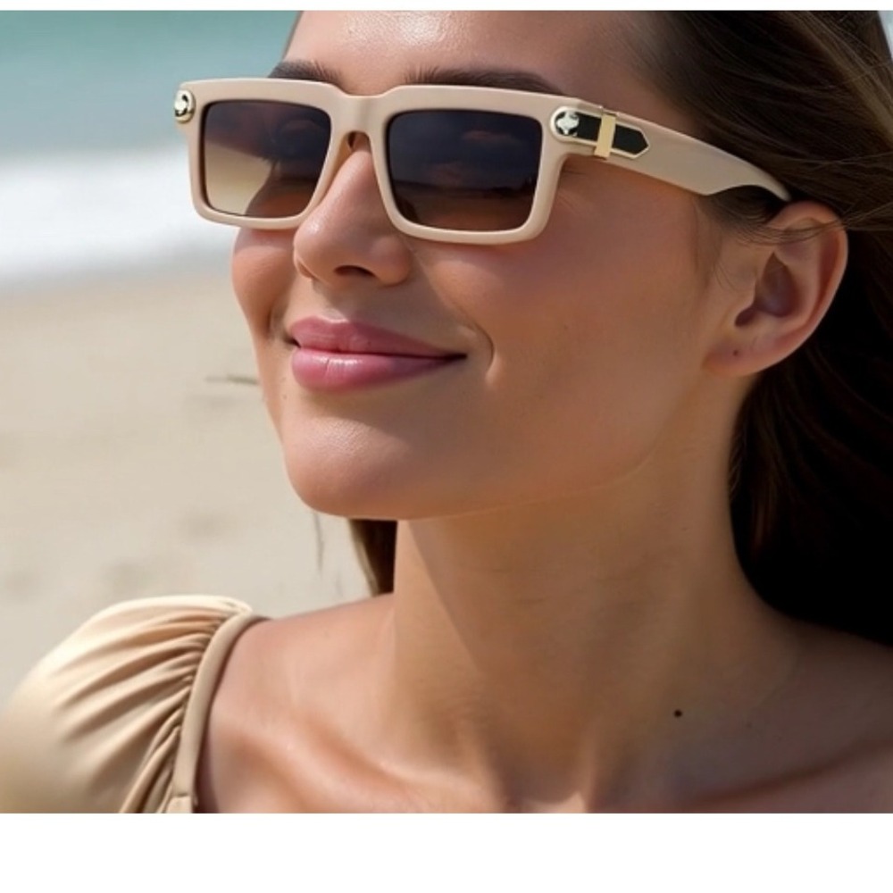 Sunglasses Women Trendy Fashion Designer Square‎ Shades Beige Frame Brown Lens